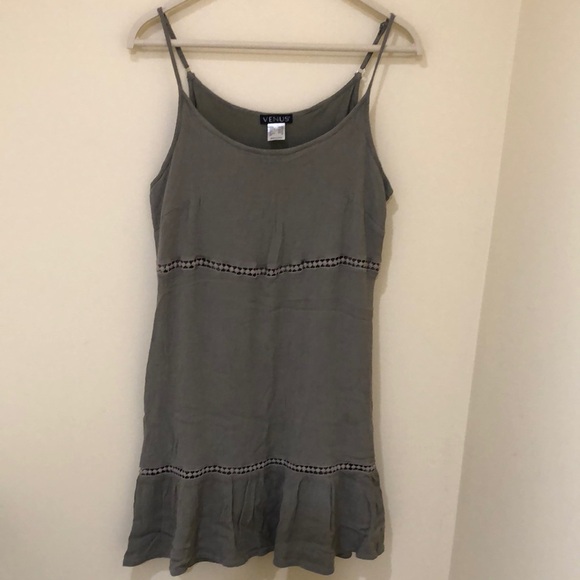 VENUS lining Army Green Ruffled Slip Dress Size Medium - Picture 1 of 6